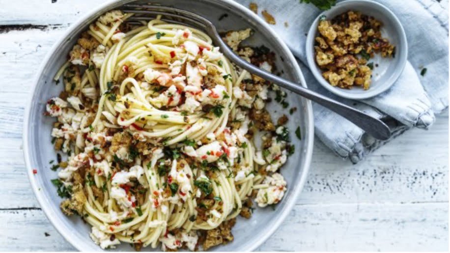Neil Perry's spaghetti with spanner crab and pangrattato - Fraser Isle Spanner Crab